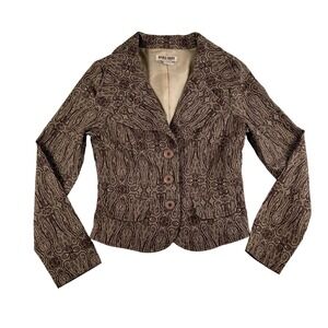 Doki-Geki Jacket Womens Medium Brown Paisley Brocade Blazer Button Up Lined